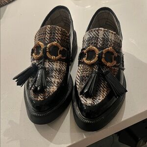 Circus Black and Brown Patterned Loafers with Gold Accents